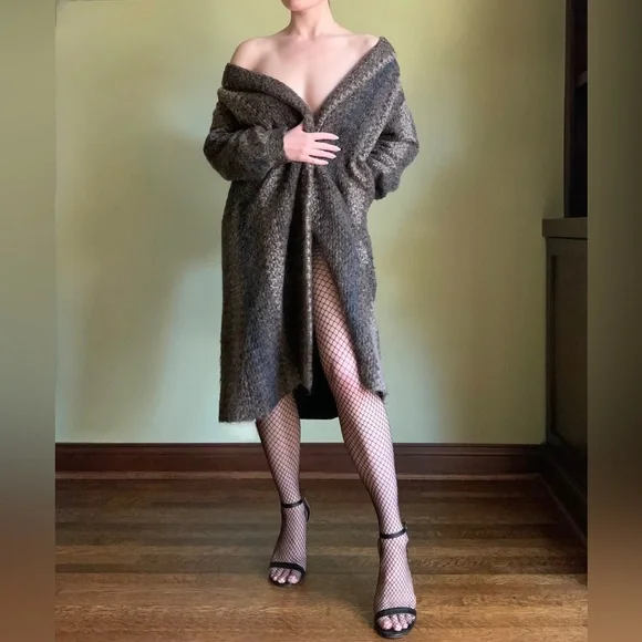 Striped Mohair Coat, Vintage Retro Open Front Coat, Petite - Picture 7 of 8